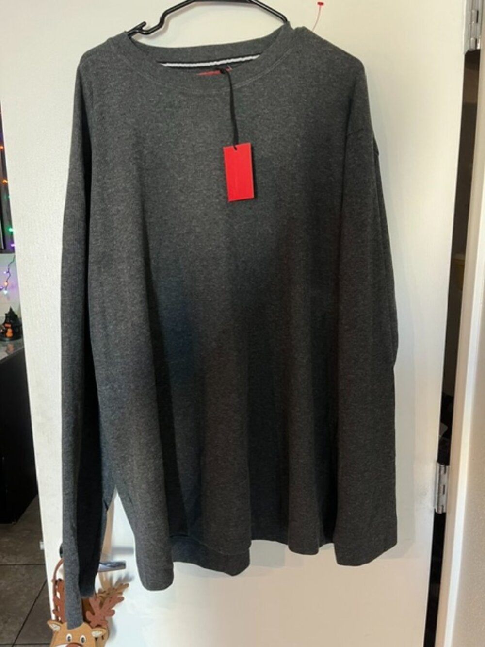 Red 2XL Men's Dark Gray Pullover Long Sleeve Shirt